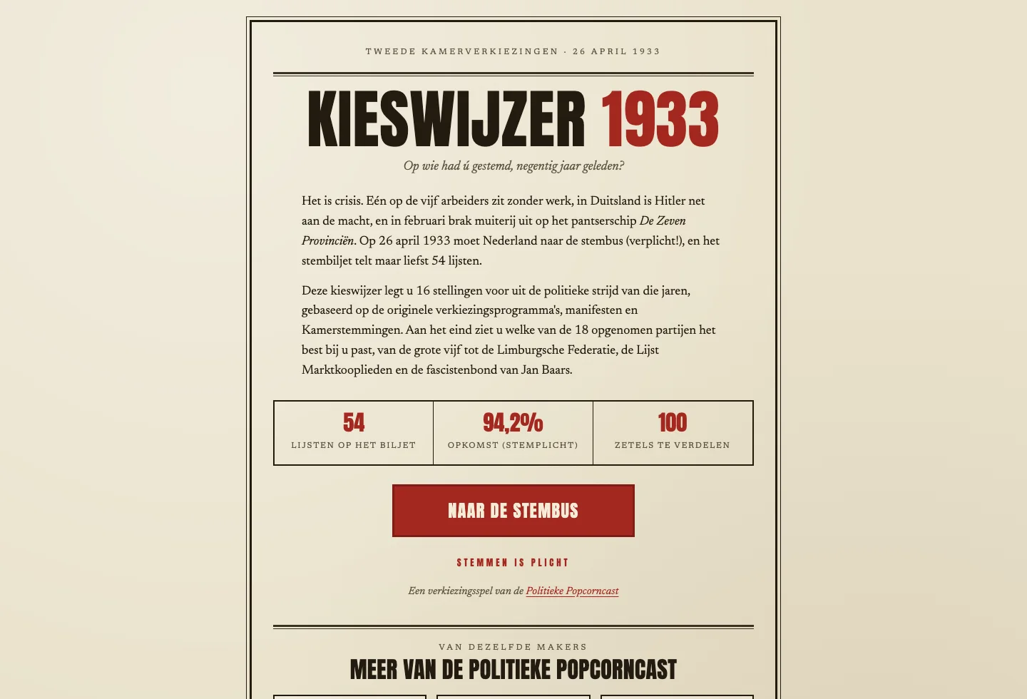 Screenshot van Kieswijzer 1933