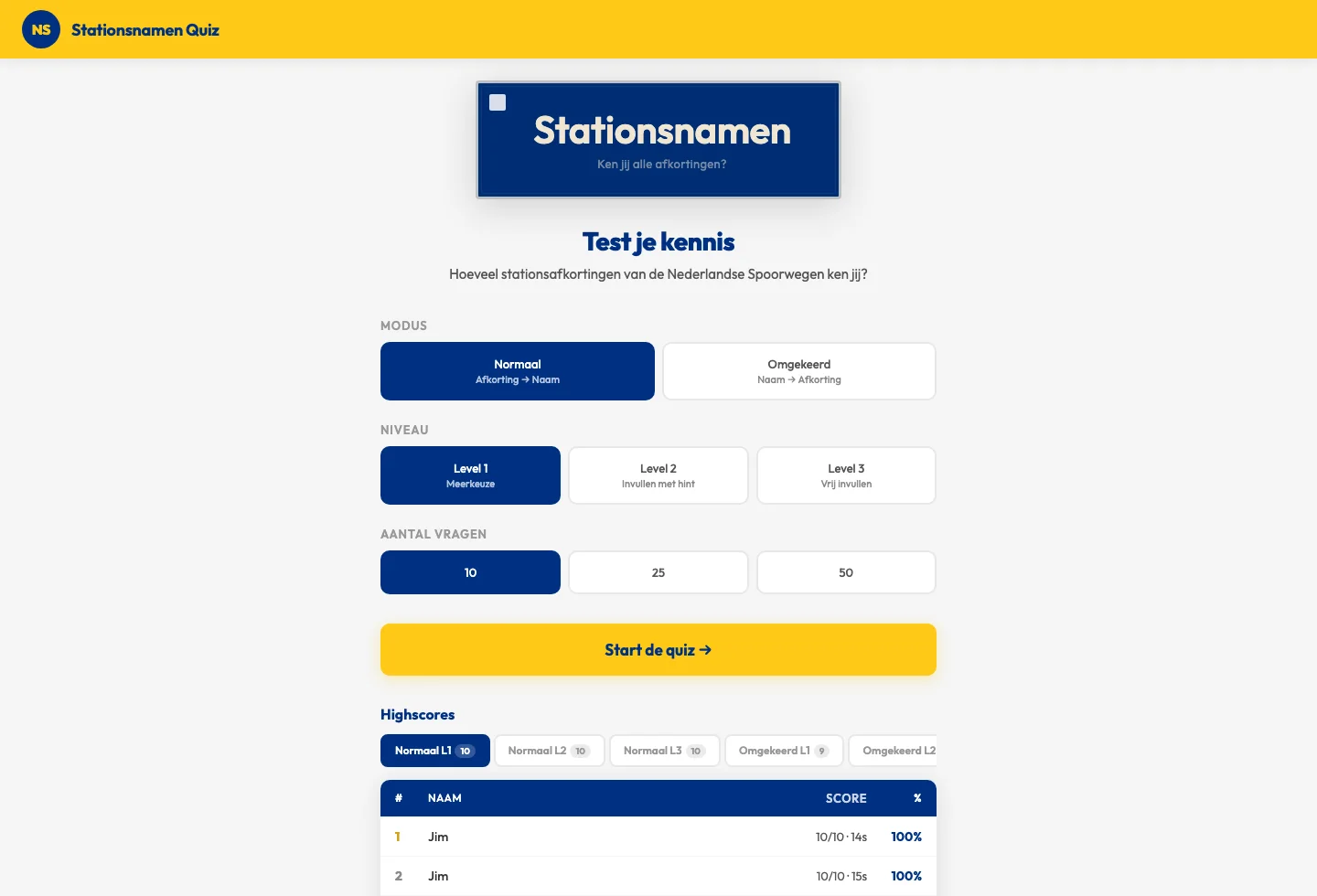 Screenshot van Stationsnamen Quiz